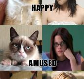 Grumpy Cat does Kristen Stewart impressions.