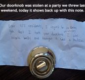 Lost doorknob returns…