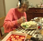 Grandma and her headphones…
