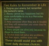 FIVE RULES TO REMEMBER IN LIFE.