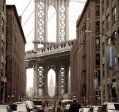 Buildings perfectly framing the Manhattan Bridge…