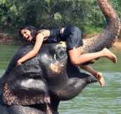 Playing with an elephant in Thailand…