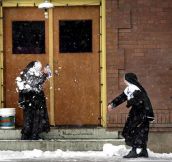 Sisters having a snow fight…
