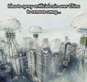 Artificial rain to remove smog in China…