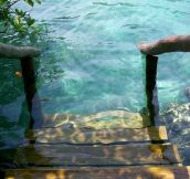 Stepping into crystal clear water…
