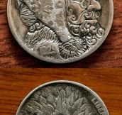 Sculptural art form involving the creative modification of small-denomination coins…