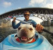 Kayaking makes him happy…