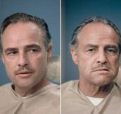 Marlon Brando before and after Don Vito Corleone makeup