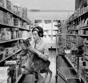 “Audrey Hepburn shopping with her pet deer “Ip” in Beverly Hills, CA, 1958.”