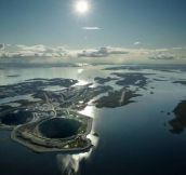 Diavik diamond mine in Canada, a hole in an island in a lake