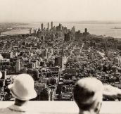 View from the top on the opening day of the Empire State Building, 1931