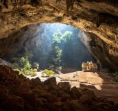Amazing cave in Thailand. Yes, that is a buddhist temple inside the cave.
