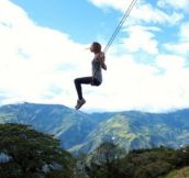 The Swing At The End Of The World Located At La Casa Del Argol In Banos Ecuador