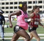 At a quarter past 8 months pregnant Alicia Montano completed the 800-meter race in 2 mins 32 secs
