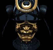 A Gold Trimmed Black Samurai Mask