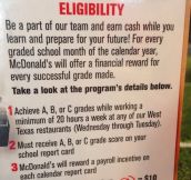 McDonald’s Financial Reward To Students