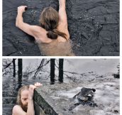 Norwegian man saving a duck