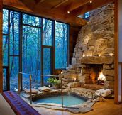 Perfect Indoor Jacuzzi And Fireplace