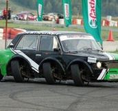 Lada with eight wheels