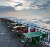 Restaurant above the clouds on Mount Santis Switzerland
