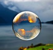 Sunrise reflected in a bubble
