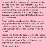 Her Male Colleague Made Fun Of The Woman Speaking Out About Sexual Harassment. What She Said About Her Daughter Left Him Stunned.