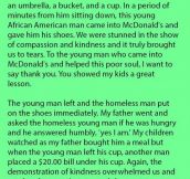 A Poor Man Walked In To Mcdonald’s With No Shoes. But Never Thought Another Customer Would Do This.