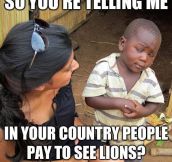 Skeptical Third World Child learns about the zoo.