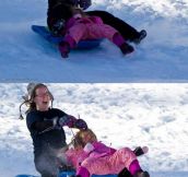 At least one of them was having fun sledding.