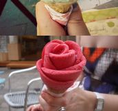 Flowers made out of ice cream looks tasty