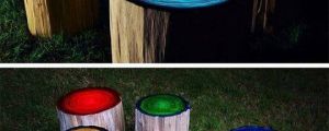Log stools painted to glow in the dark…