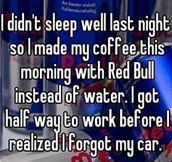 Making coffee with Red Bull…