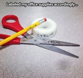 Labeled my office supplies…