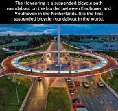 The first suspended bicycle roundabout…