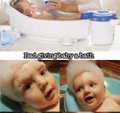 Giving baby a bath: moms vs. dads…