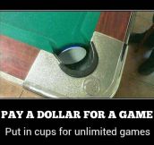 Give a man a dollar, he’ll play pool forever…