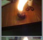 Lighting up a whole pack of birthday candles…