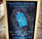 Outside of a local tea and coffee shop in England…