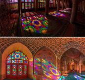 A Stunning Mosque, Illuminated With All Of The Colors Of The Rainbow