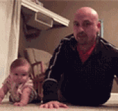 Dad and daughter do push-ups together…