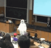 Angry Professor Chases Student In Chicken Suit