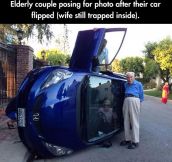 Couple Poses For Photos After Car Flips