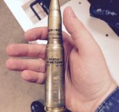 The 20 mm round that fires out of an M61A1, the gun in the nose of an F/A-18 fighter jet.