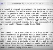 Band Member Responds To Restaurants Request On Craigslist for free Labor