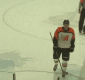 Hockey Player Struggles To Get Off The Ice