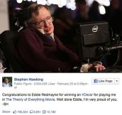 Hawking Congratulating Eddie Redmayne On Facebook