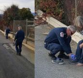 California Firefighters stop truck to give barefoot homeless man shoes