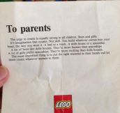 Letter From LEGO To Parents
