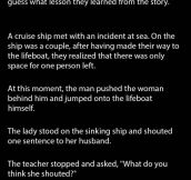 Man Pushes Wife To Save Himself From A Sinking Cruise Ship. But The Reality Is Priceless.