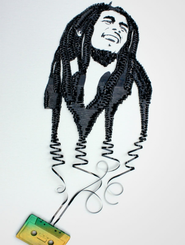Bob Marley Erika Simmons Creates Amazing Celebrity Portraits with Cassette Tapes (34 Pics)